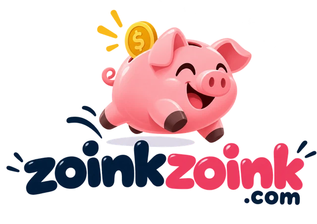 ZoinkZoink logo: a happy piggy bank with a gold coin